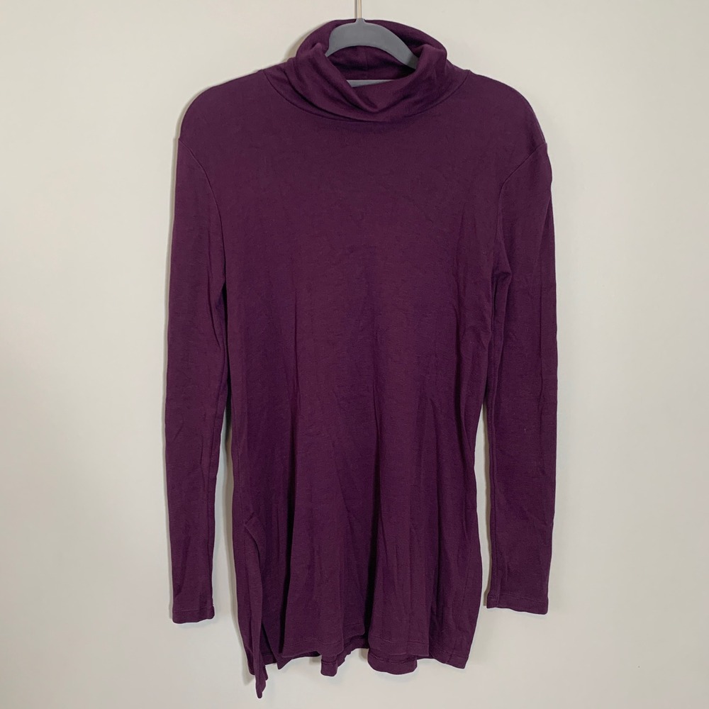 J. Jill Purple 100% Pima Cotton Side Vent Turtleneck Tunic Top XS